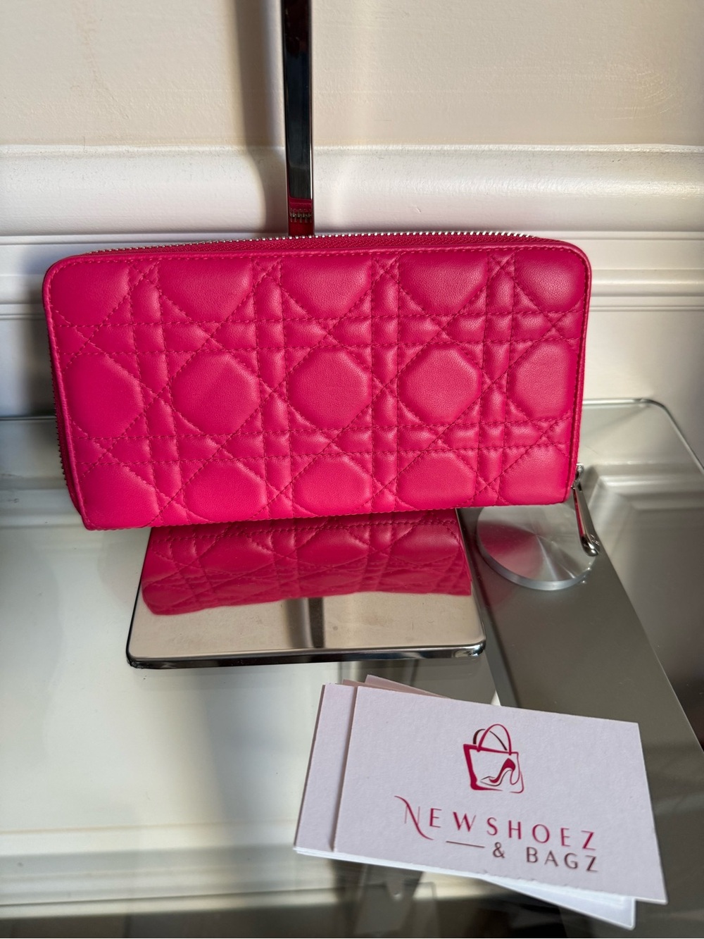 Dior Pink Quilted Zip-Around Wallet